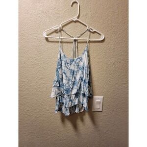 Phanuel Beachy Flowy Top With Strappy Back Blue And White Marbled Design Size M